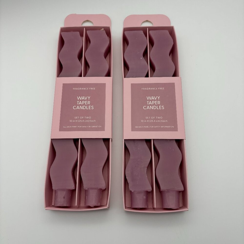 Room Essentials "Pink Crepe" Wavy Shaped Taper Candles, 2ct (x2) Valentine's Day